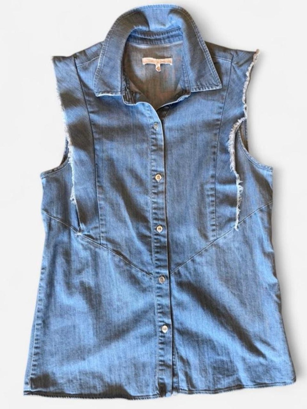 7 For All Mankind Sleeveless Stretch Denim Shirt | XS